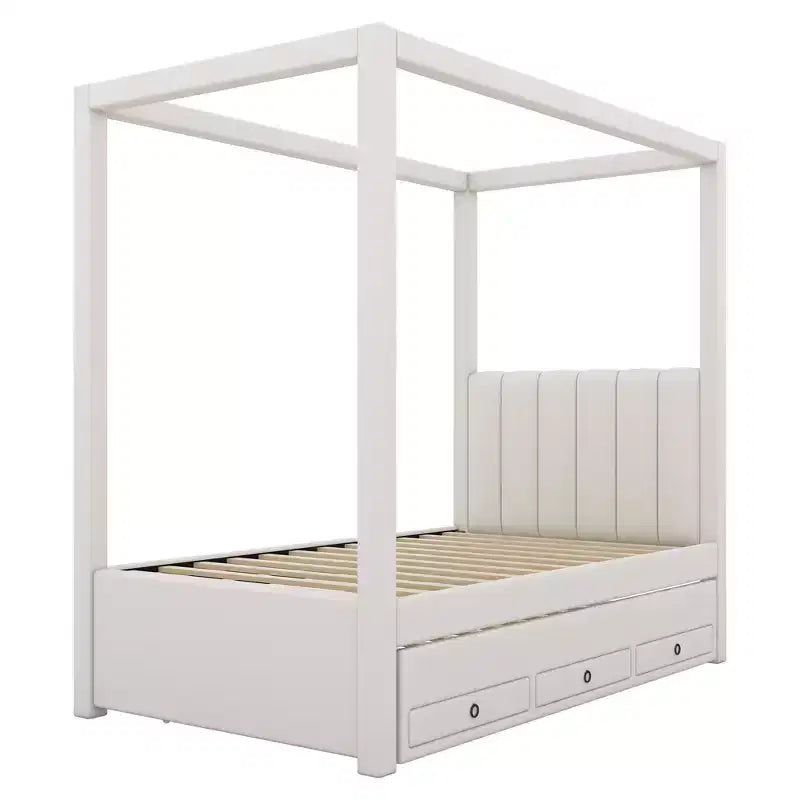 Polsterbett mit Himmelbettgestell in Twin-/Full-Size, mit Ausziehbett und 3 Schubladen