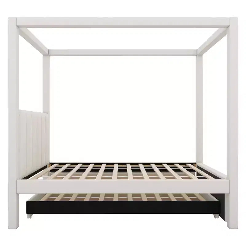 Polsterbett mit Himmelbettgestell in Twin-/Full-Size, mit Ausziehbett und 3 Schubladen