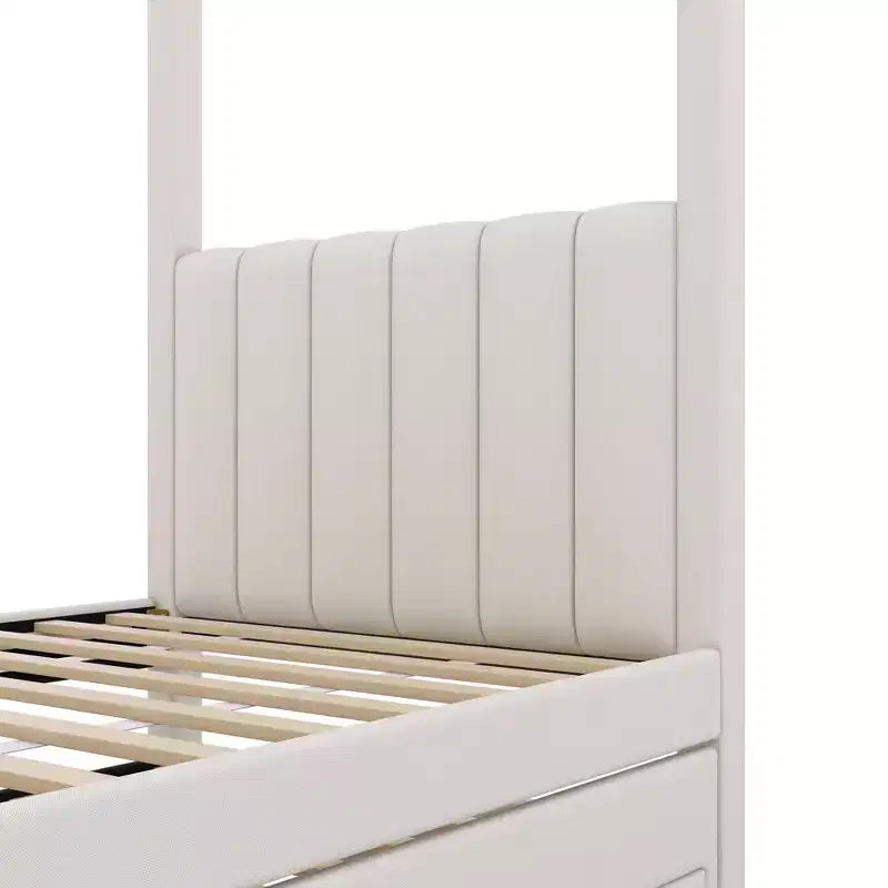 Polsterbett mit Himmelbettgestell in Twin-/Full-Size, mit Ausziehbett und 3 Schubladen