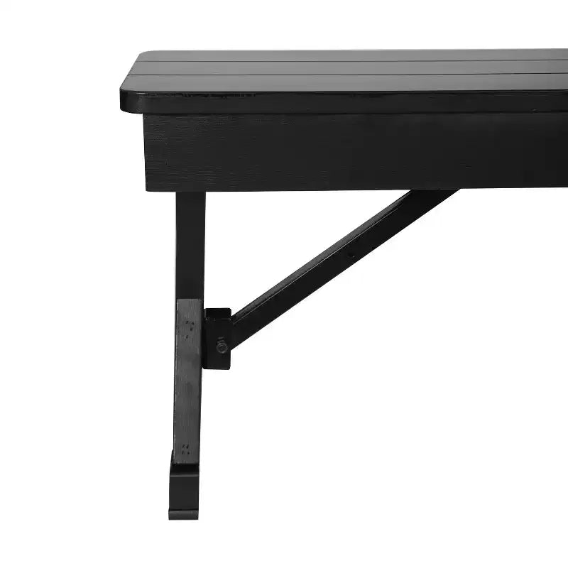 Banc de ferme pliant en pin massif de style ancien, finition noire délavée, 40 x 12, avec pieds en X pliables et verrouillables