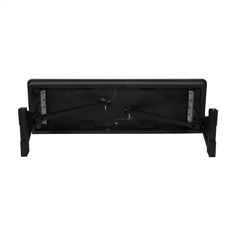 Banco plegable de estilo rústico de pino macizo con acabado negro lavado, 40 x 12, para uso comercial, con patas en X plegables y con cierre