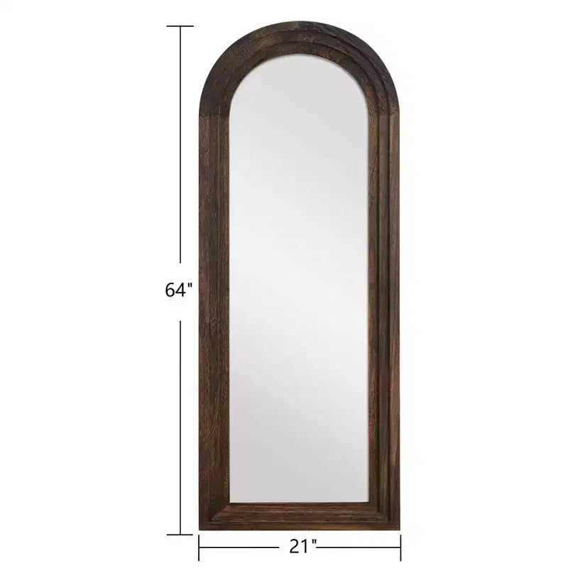 Espejo clásico arqueado de 21 in. de ancho x 64 in. de alto con marco de madera maciza marrón