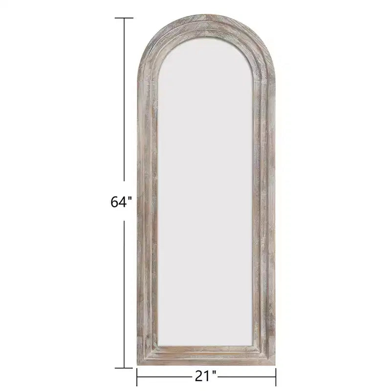 Miroir classique arqué à cadre en bois massif, brun, 21 in. W x 64 in. H