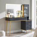 Coiffeuse cannelée avec miroir éclairé HD de 36, grand bureau-coiffeuse moderne de 48 avec plateau en verre, 5 tiroirs et étagères, table de maquillage