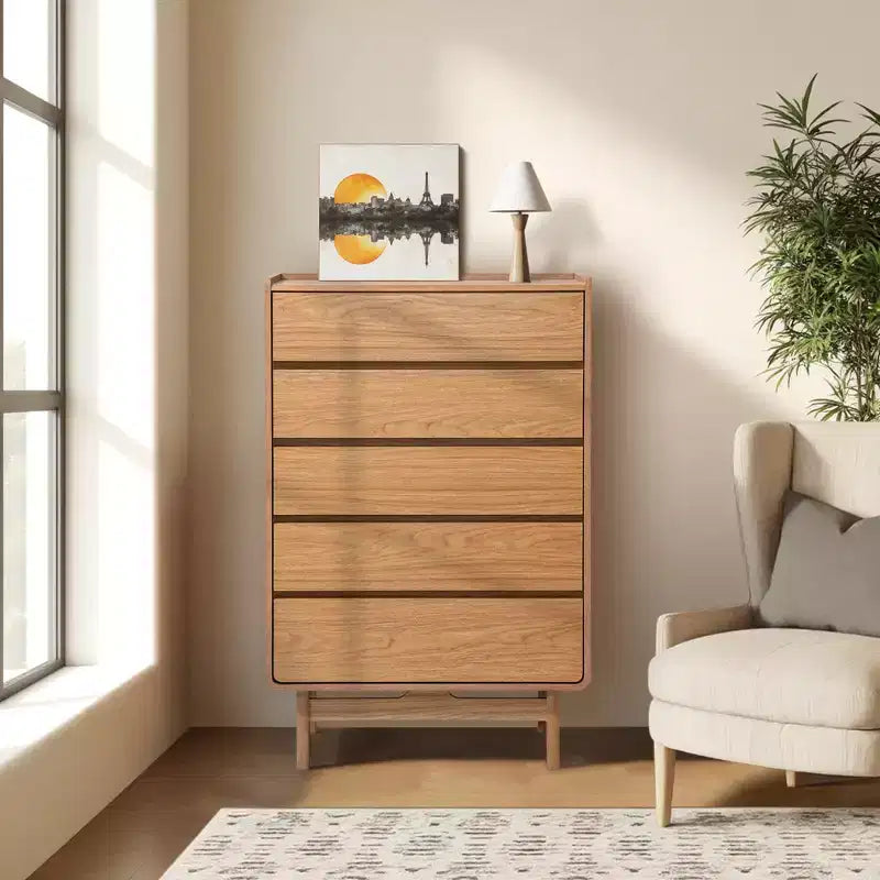 Cómoda de madera de ingeniería de 48,5 pulgadas de alto con 5 cajones, marrón