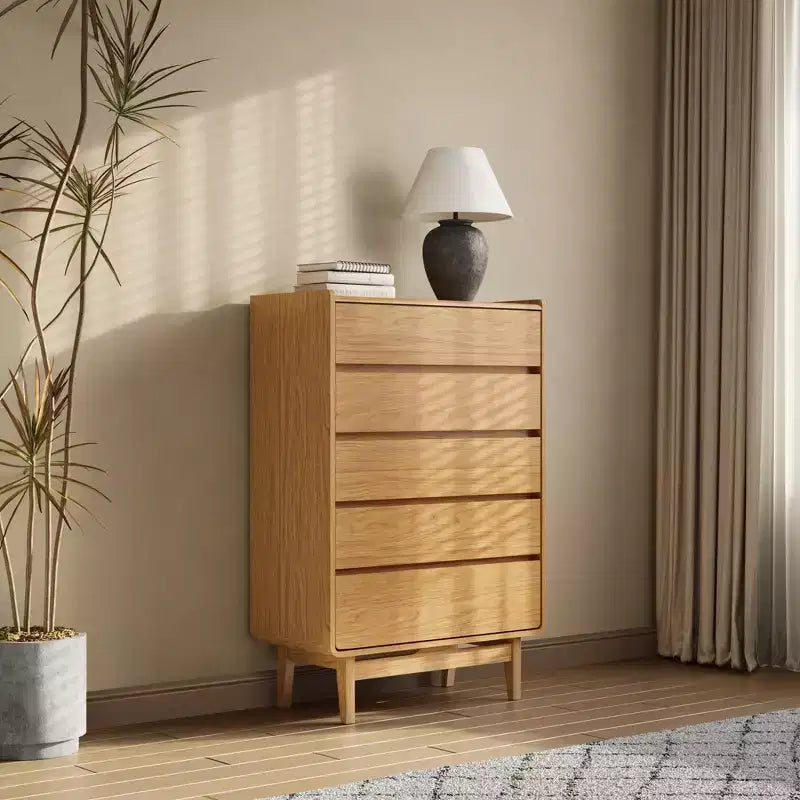 Cómoda de madera de ingeniería de 48,5 pulgadas de alto con 5 cajones, marrón