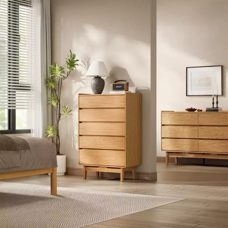 Cómoda de madera de ingeniería de 48,5 pulgadas de alto con 5 cajones, marrón