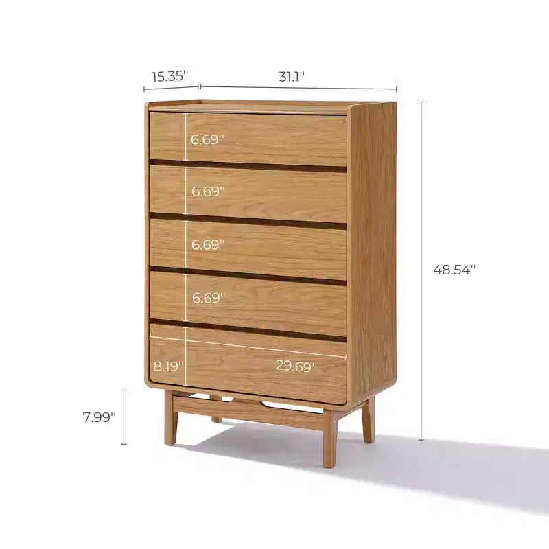 Cómoda de madera de ingeniería de 48,5 pulgadas de alto con 5 cajones, marrón