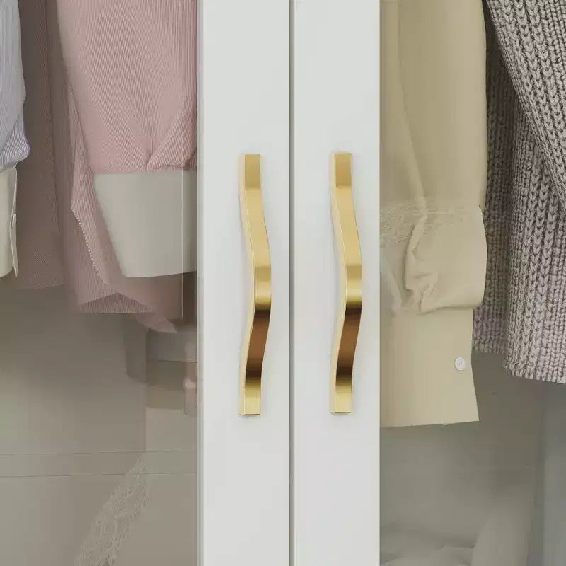 Armario blanco con 3 puertas de vidrio, doble espacio para colgar prendas