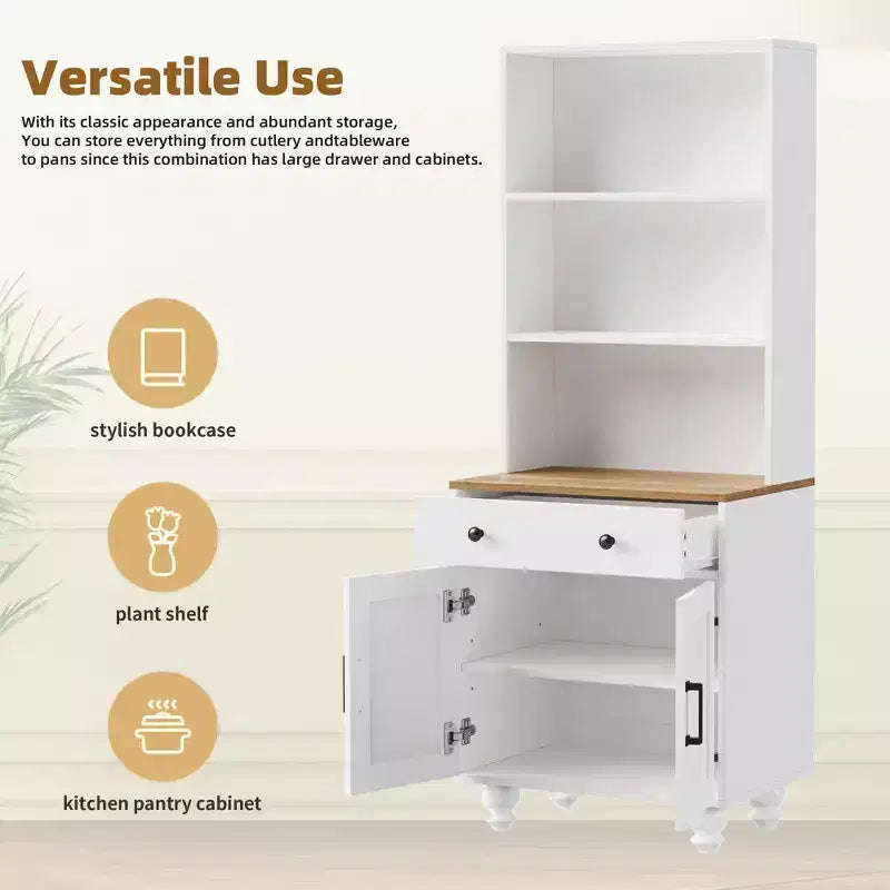 Gabinete de almacenamiento rústico de madera con patas en forma de calabaza y estantes ajustables