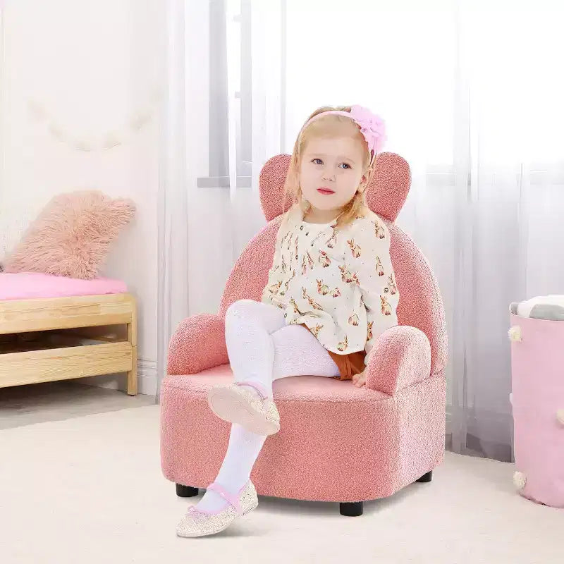 Kindersofa, Sessel für Kleinkinder, stabiler Stuhl aus Massivholz mit Plüschbezug