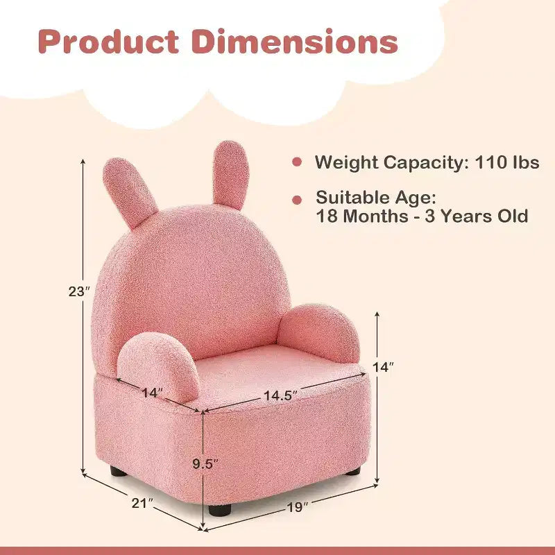 Kindersofa, Sessel für Kleinkinder, stabiler Stuhl aus Massivholz mit Plüschbezug