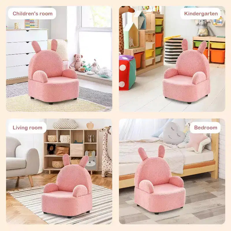 Sofá infantil, sillón para niños pequeños, construcción sólida y resistente de madera, tela de felpa
