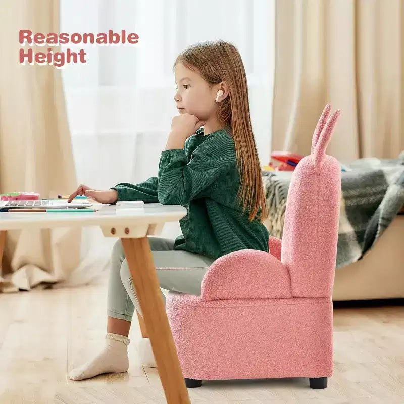 Kindersofa, Sessel für Kleinkinder, stabiler Stuhl aus Massivholz mit Plüschbezug