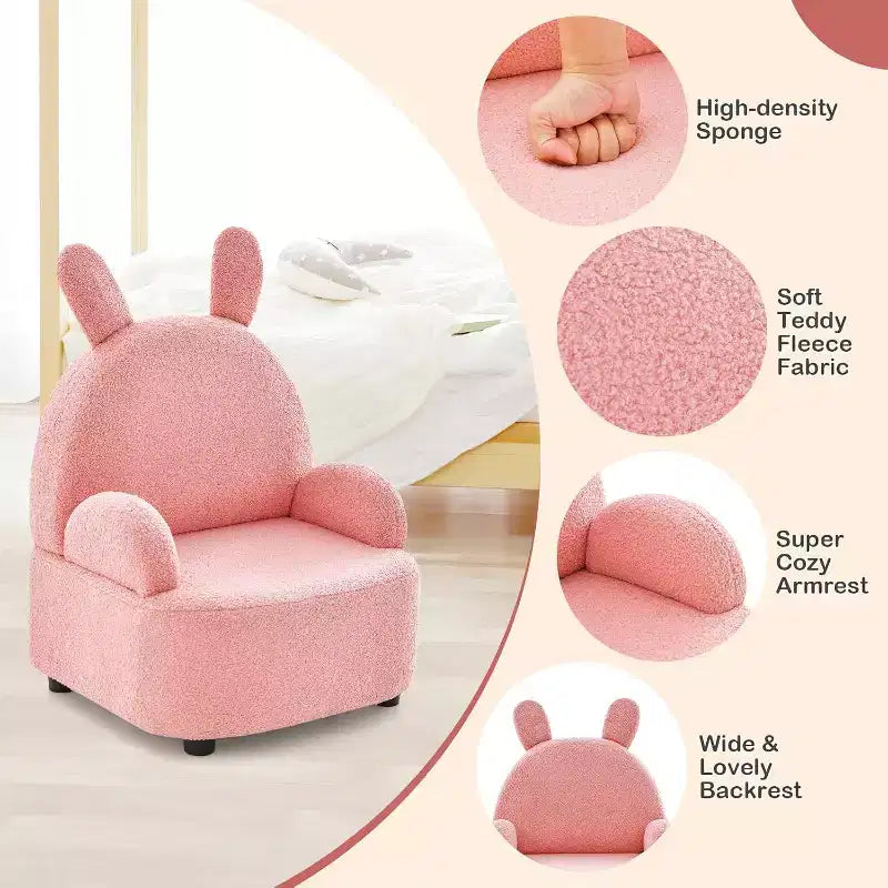 Sofá infantil, sillón para niños pequeños, construcción sólida y resistente de madera, tela de felpa