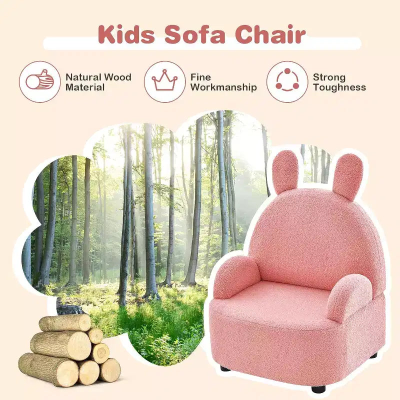 Sofá infantil, sillón para niños pequeños, construcción sólida y resistente de madera, tela de felpa