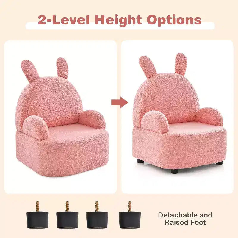 Sofá infantil, sillón para niños pequeños, construcción sólida y resistente de madera, tela de felpa