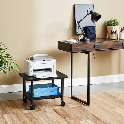 2-Tier Under Desk Printer Stand, Mobile Machine Cart with Shelf, Heavy Duty Storage Rack for Office and Home