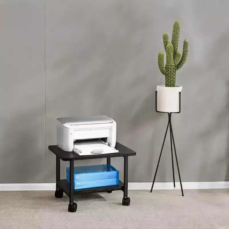 Support d’imprimante à 2 niveaux sous le bureau, chariot mobile pour appareils avec étagère, rangement robuste pour le bureau et la maison