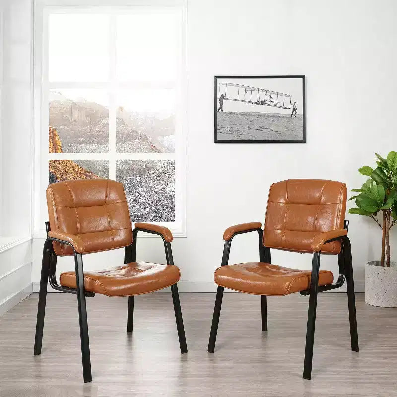 Silla para visitas de cuero sintético, base tipo trineo, para oficina (juego de 2)