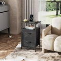 Table de chevet avec station de recharge, table d’appoint avec 2 tiroirs en tissu, table latérale pour salon, 2 ports USB et 2 prises