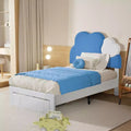 Gepolsterter Bettrahmen für Kinder, Einzelbett mit Aufbewahrungsschublade, Plattformbett mit wolkenförmigem Kopfteil, Blau