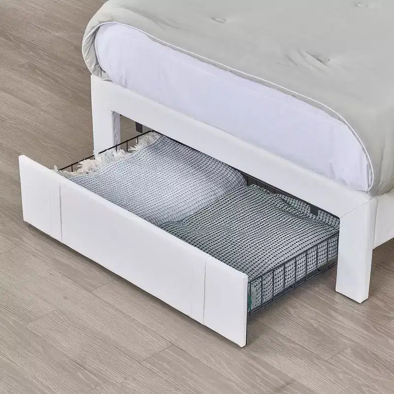 Cadre de lit rembourré pour enfants, lit simple avec tiroir de rangement, lit plateforme avec tête de lit en forme de nuage, bleu