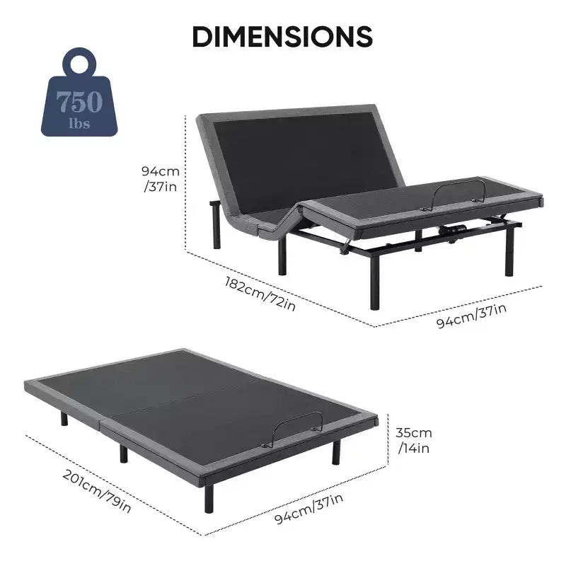 Cadre de lit motorisé ergonomique avec télécommande sans fil - Inclinaison indépendante de la tête et des pieds, moteur électrique silencieux, idéal pour se détendre, travailler, lire et regarder la télévision