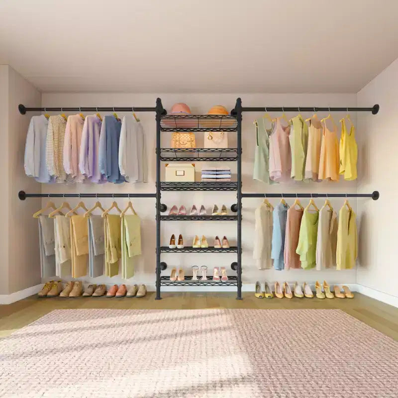 Système d’organisation de placard, portant à vêtements mural extensible, portant à vêtements en tuyaux de style industriel, convient aux espaces de 6'4-9'3