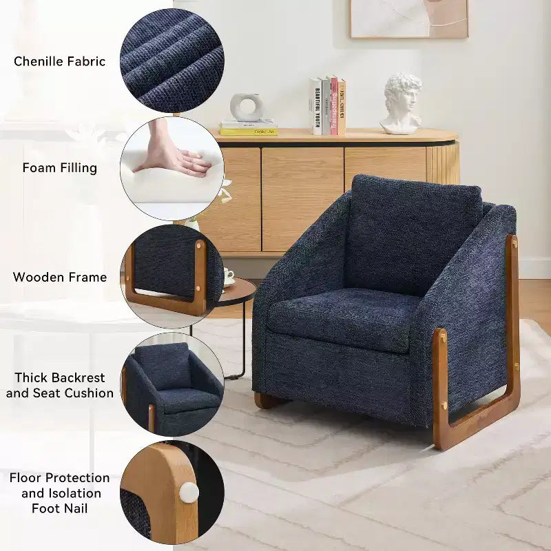 Fauteuil d’appoint rembourré de 29W, fauteuil d’appoint et de détente avec assise et dossier coussinés, beige/gris/bleu