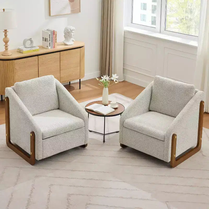 Fauteuil d’appoint rembourré de 29W, fauteuil d’appoint et de détente avec assise et dossier coussinés, beige/gris/bleu