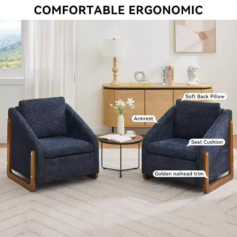 Fauteuil d’appoint rembourré de 29W, fauteuil d’appoint et de détente avec assise et dossier coussinés, beige/gris/bleu