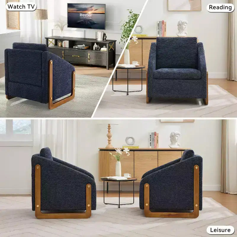 Fauteuil d’appoint rembourré de 29W, fauteuil d’appoint et de détente avec assise et dossier coussinés, beige/gris/bleu