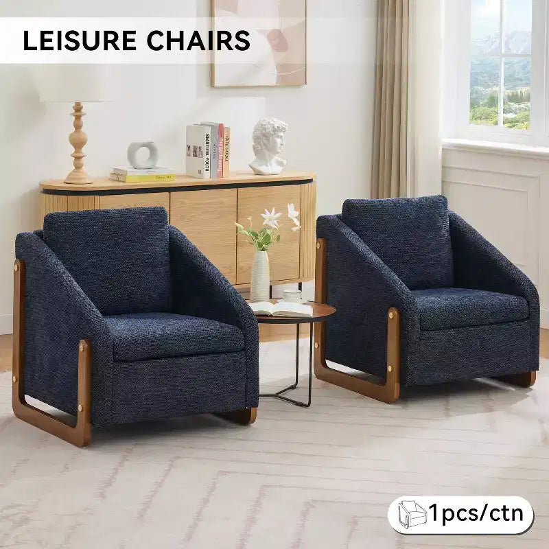 Fauteuil d’appoint rembourré de 29W, fauteuil d’appoint et de détente avec assise et dossier coussinés, beige/gris/bleu