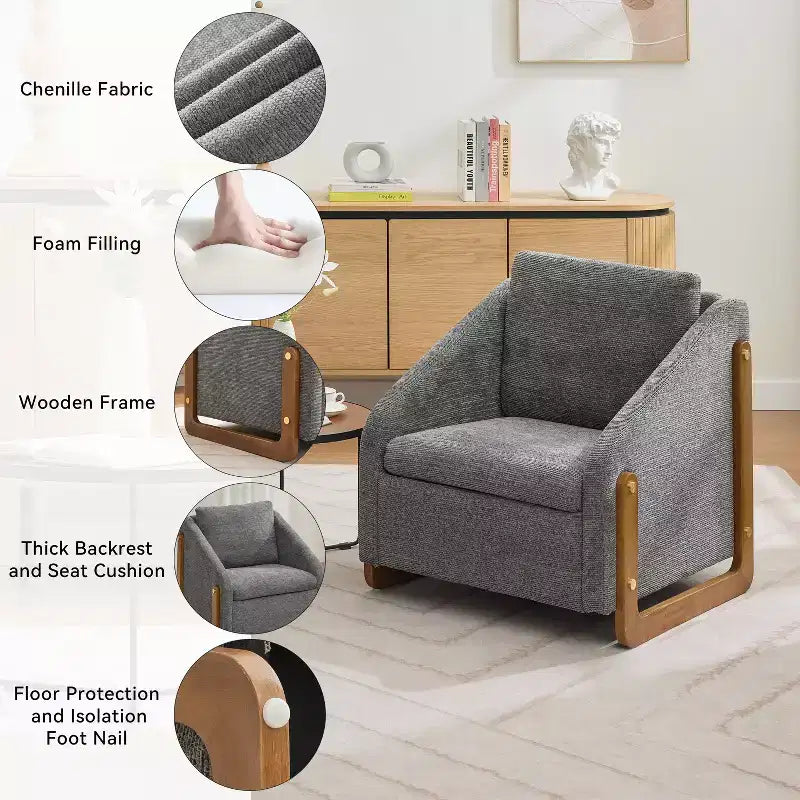 Fauteuil d’appoint rembourré de 29W, fauteuil d’appoint et de détente avec assise et dossier coussinés, beige/gris/bleu