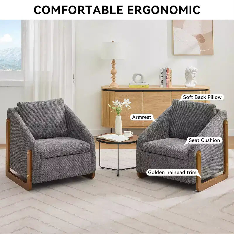 Fauteuil d’appoint rembourré de 29W, fauteuil d’appoint et de détente avec assise et dossier coussinés, beige/gris/bleu
