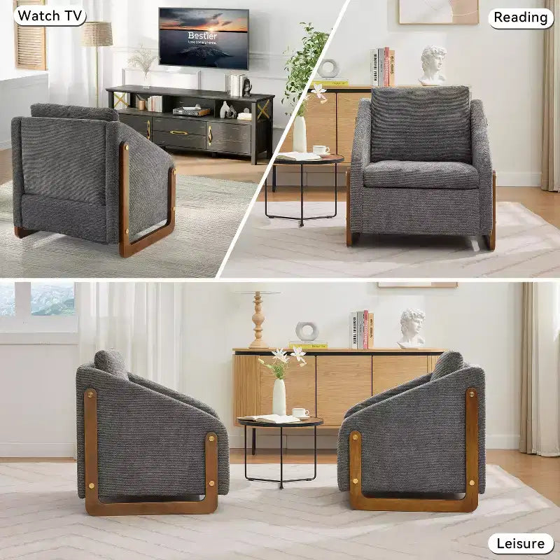 Fauteuil d’appoint rembourré de 29W, fauteuil d’appoint et de détente avec assise et dossier coussinés, beige/gris/bleu