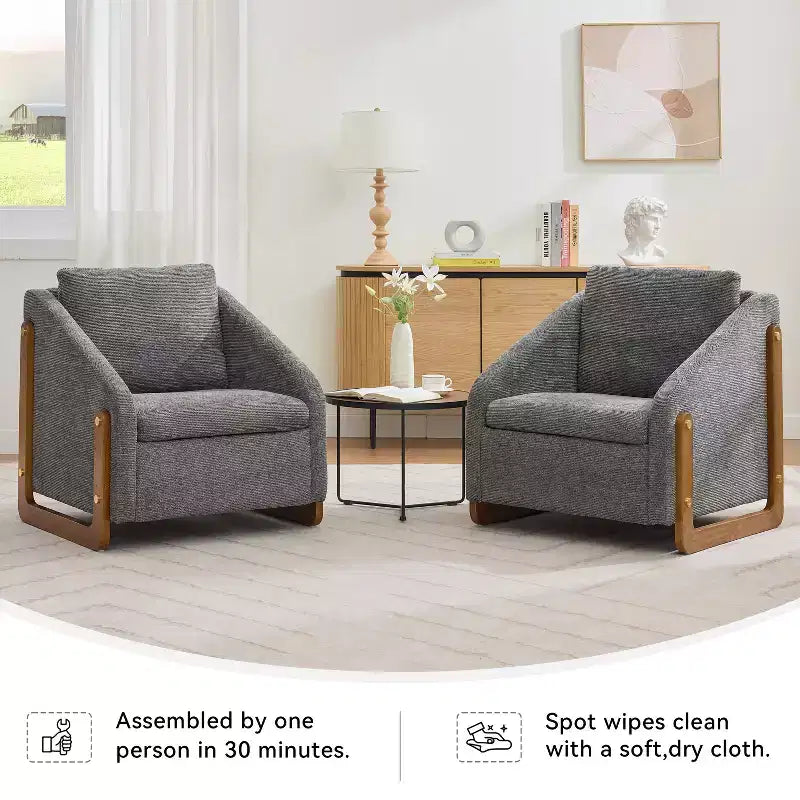Fauteuil d’appoint rembourré de 29W, fauteuil d’appoint et de détente avec assise et dossier coussinés, beige/gris/bleu