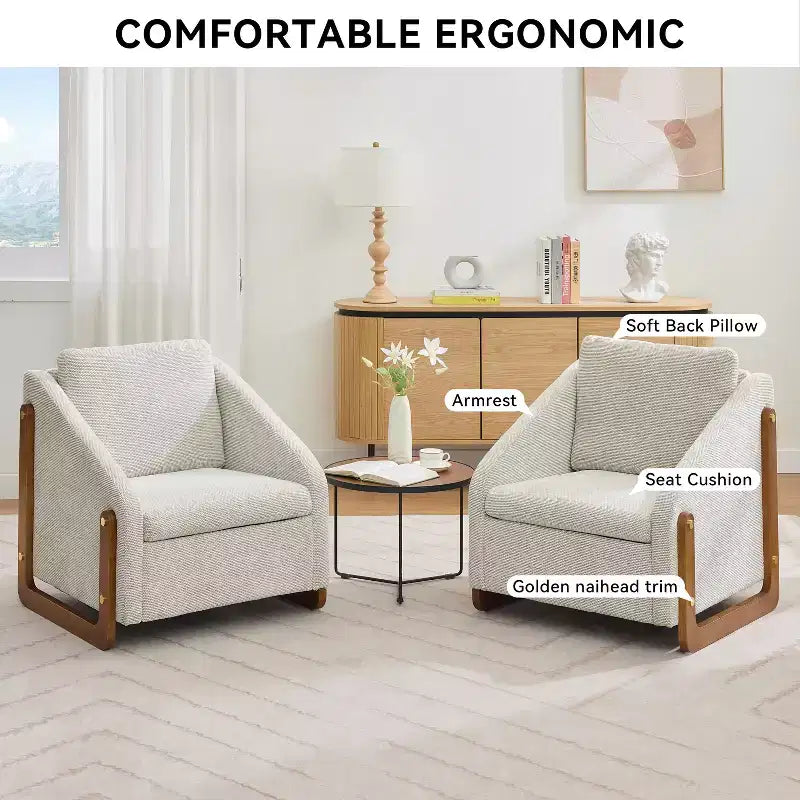Fauteuil d’appoint rembourré de 29W, fauteuil d’appoint et de détente avec assise et dossier coussinés, beige/gris/bleu