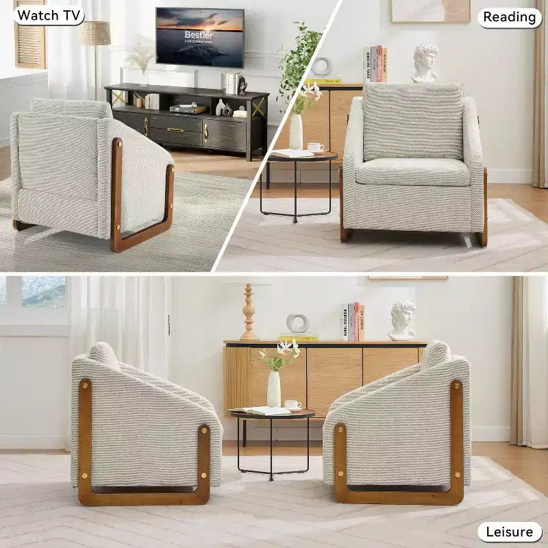Fauteuil d’appoint rembourré de 29W, fauteuil d’appoint et de détente avec assise et dossier coussinés, beige/gris/bleu