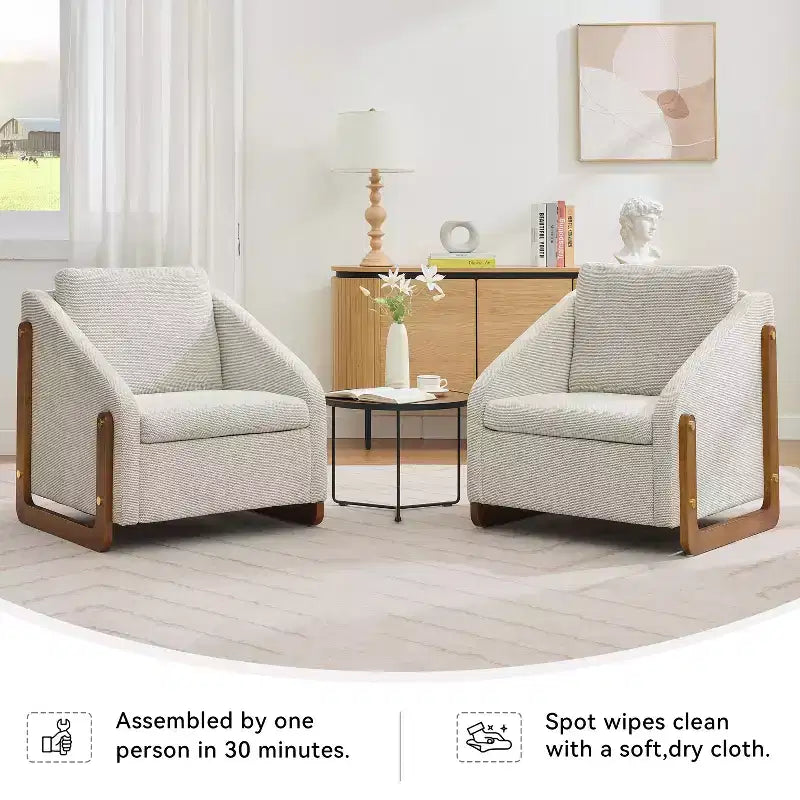 Fauteuil d’appoint rembourré de 29W, fauteuil d’appoint et de détente avec assise et dossier coussinés, beige/gris/bleu