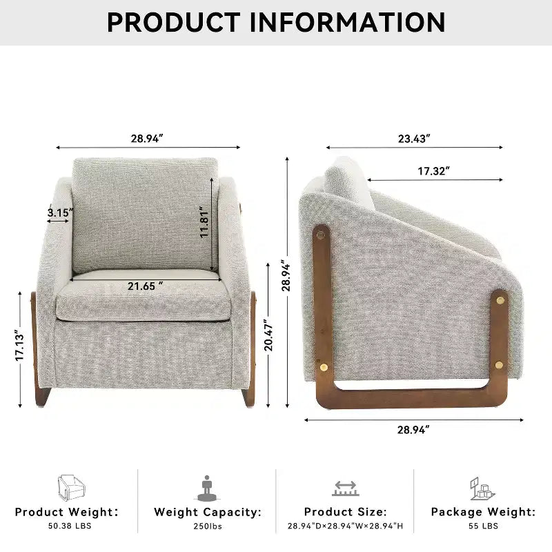 Fauteuil d’appoint rembourré de 29W, fauteuil d’appoint et de détente avec assise et dossier coussinés, beige/gris/bleu