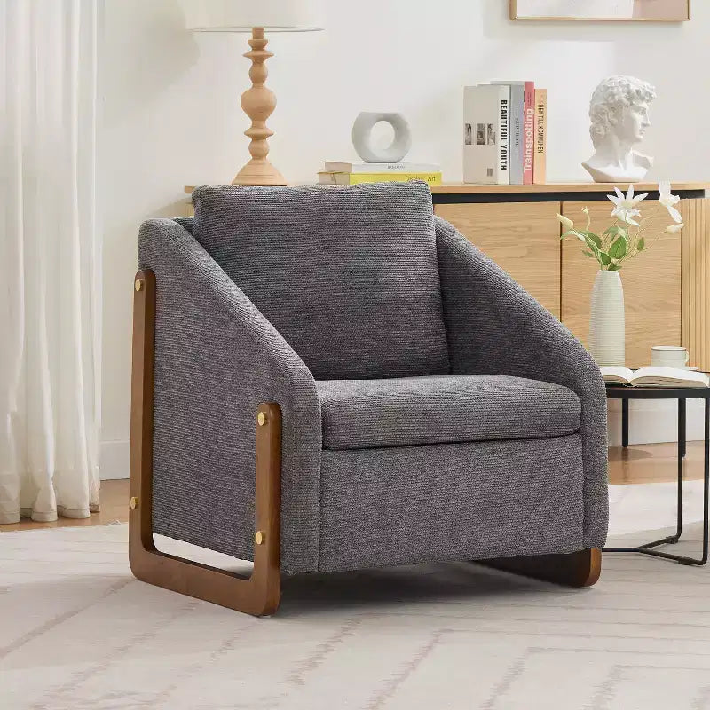 29 Zoll breiter gepolsterter Akzentstuhl mit Armlehnen, bequemer Akzentstuhl mit gepolsterter Sitzfläche und Rückenlehne, Beige/Grau/Blau