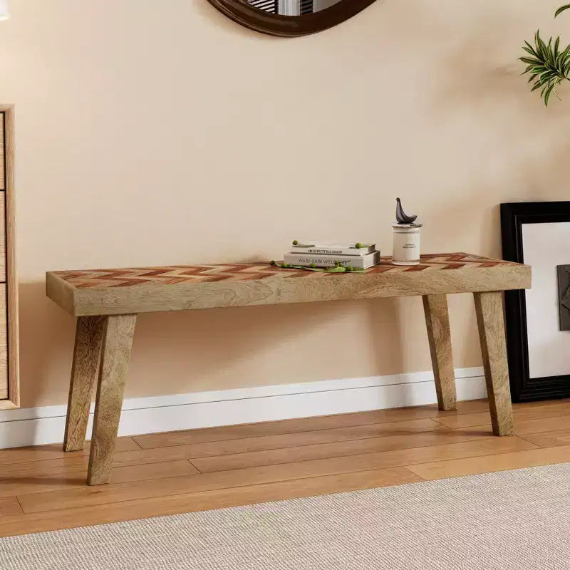 Banquette de salle à manger artisanale en bois de manguier, style bohème