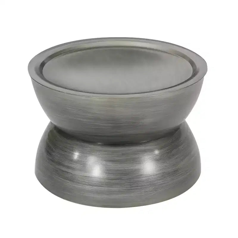 24W gehämmerter Metall-Couchtisch, Cocktailtisch, Mitteltisch im Sanduhrdesign, Antiksilber