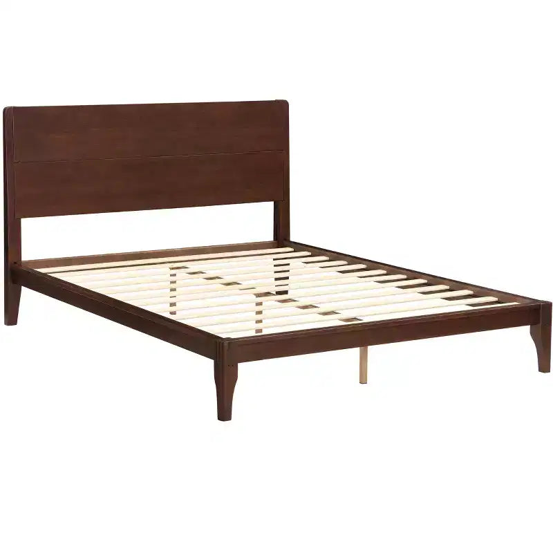 Estructura de cama con plataforma de bambú tamaño Full/Queen/King y listones de soporte de madera, estilo moderno de mediados de siglo