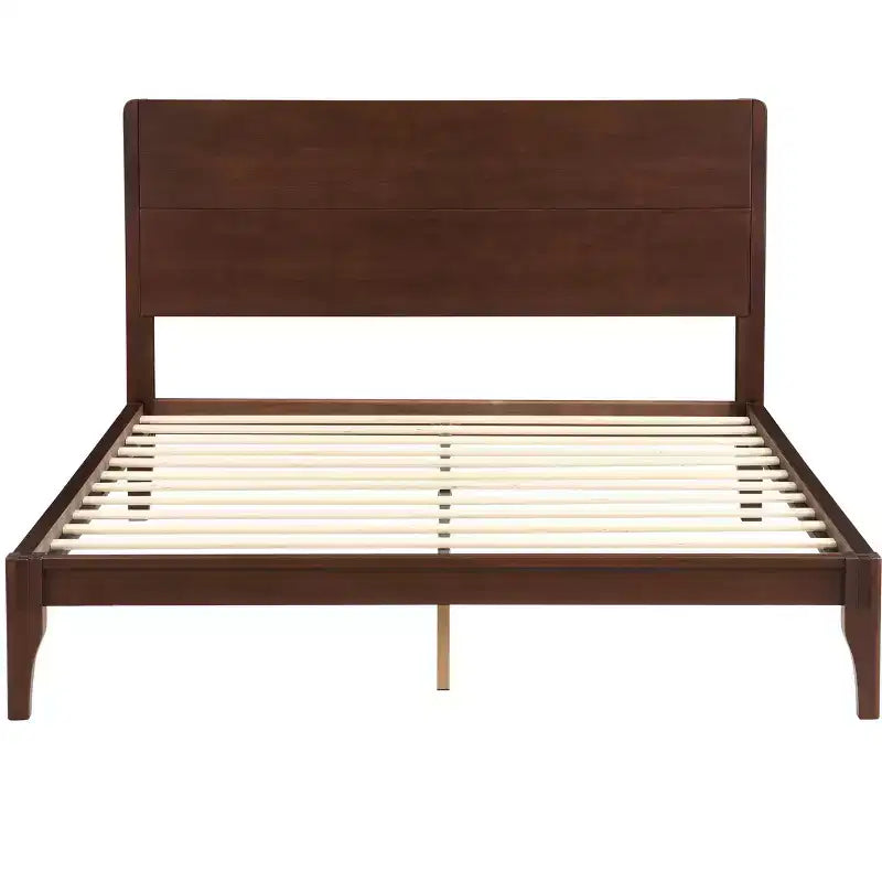 Estructura de cama con plataforma de bambú tamaño Full/Queen/King y listones de soporte de madera, estilo moderno de mediados de siglo