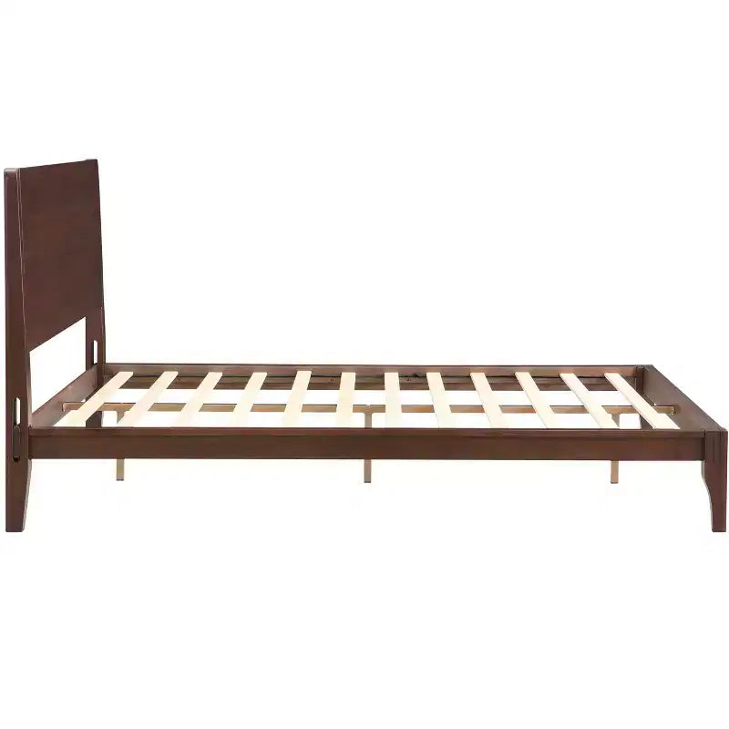 Estructura de cama con plataforma de bambú tamaño Full/Queen/King y listones de soporte de madera, estilo moderno de mediados de siglo