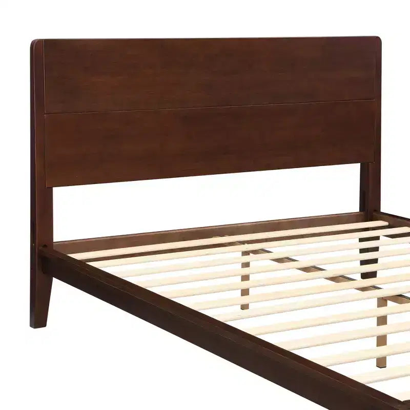 Estructura de cama con plataforma de bambú tamaño Full/Queen/King y listones de soporte de madera, estilo moderno de mediados de siglo