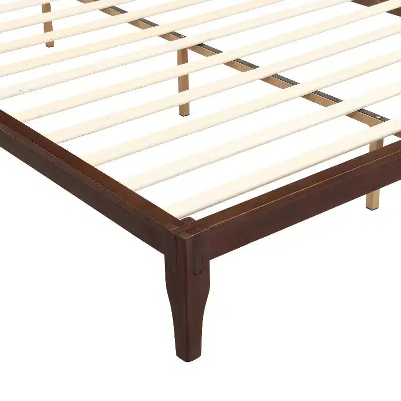 Estructura de cama con plataforma de bambú tamaño Full/Queen/King y listones de soporte de madera, estilo moderno de mediados de siglo
